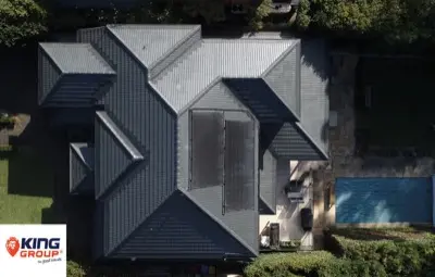Two-storey home tile roof aerial after installation